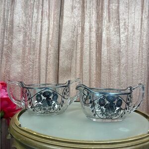 Vintage Silver Embossed Sugar Bowl & Creamer